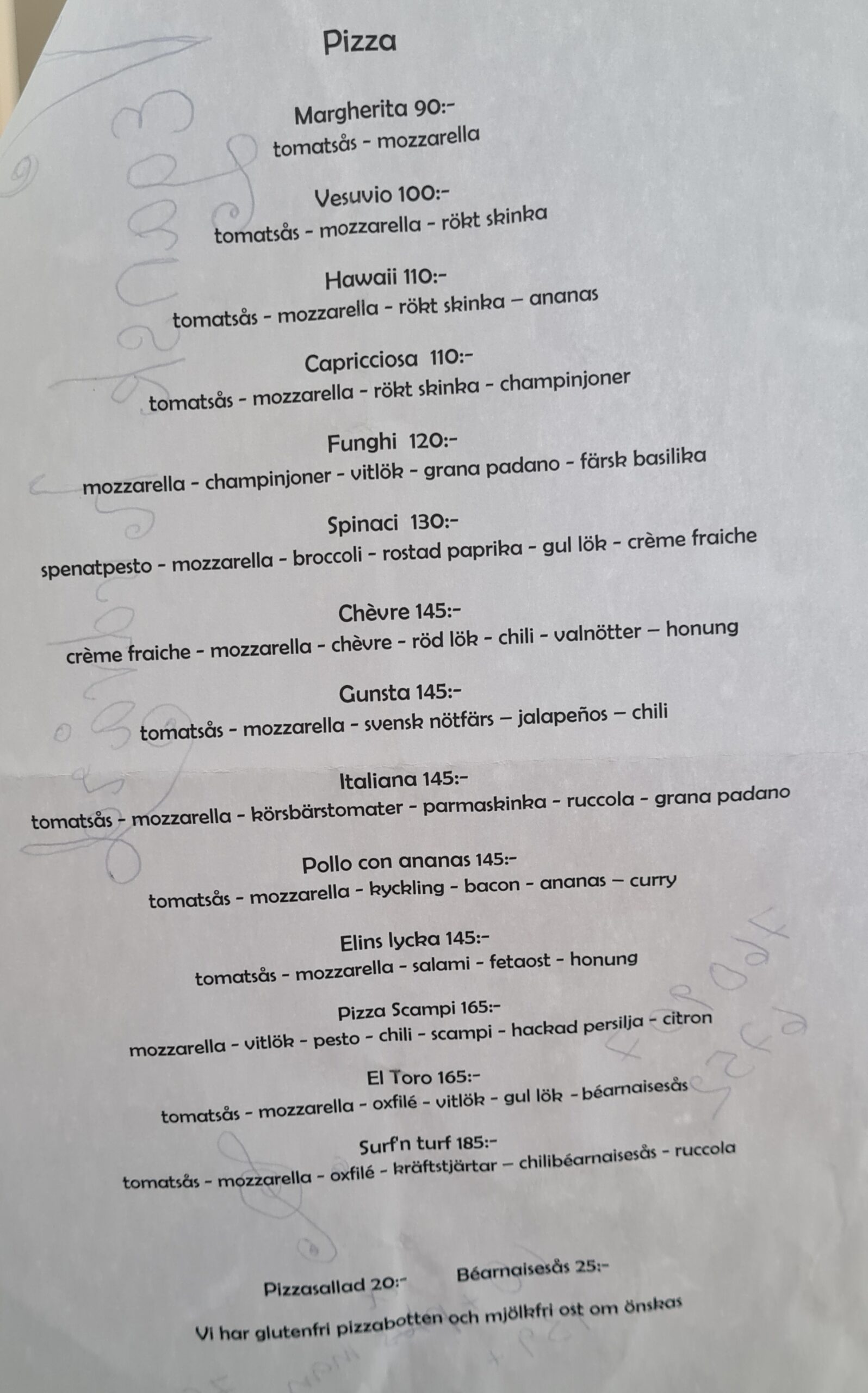 Så klart har vi även en klassisk pizza meny också.