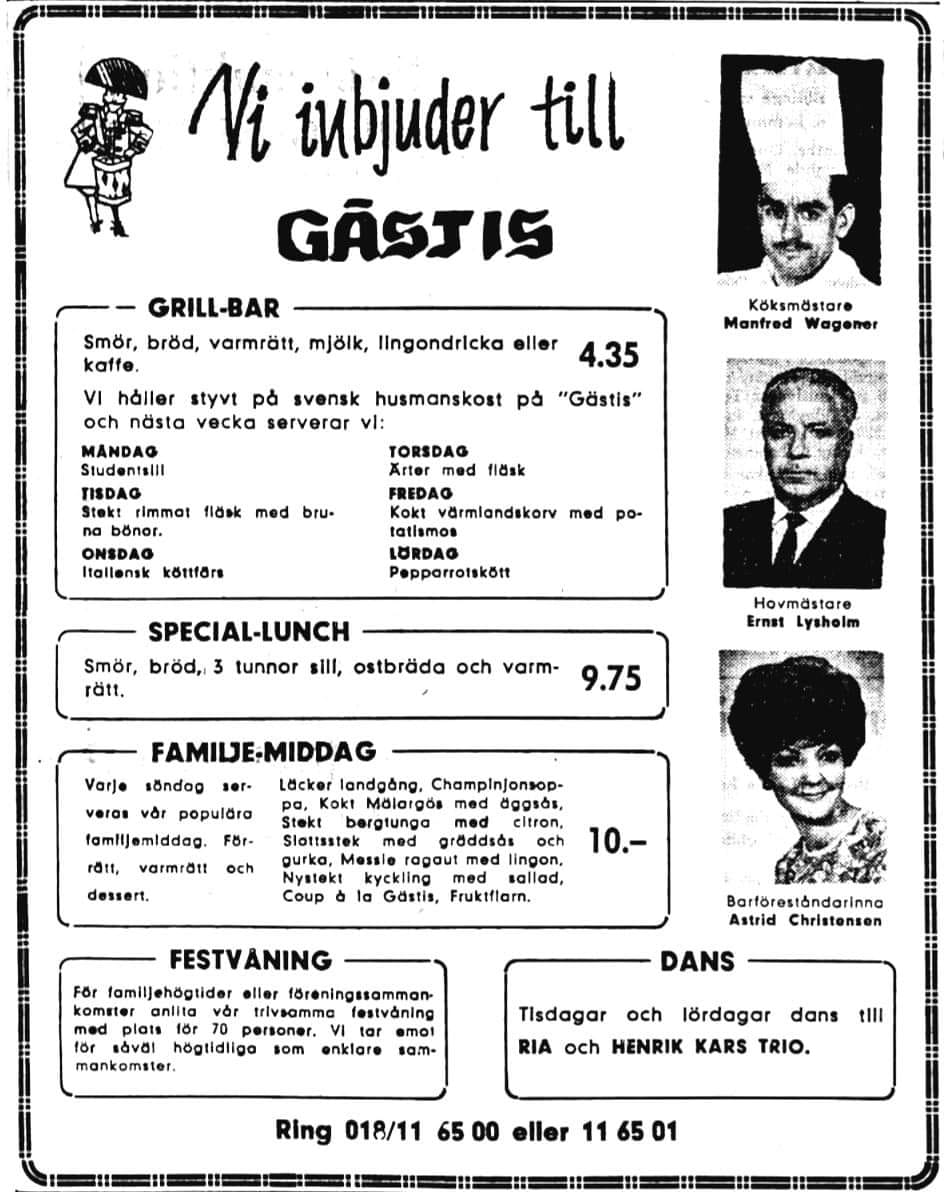 Här ser vi hur menyn såg ut på Gästis grill i Uppsala förra seklet.