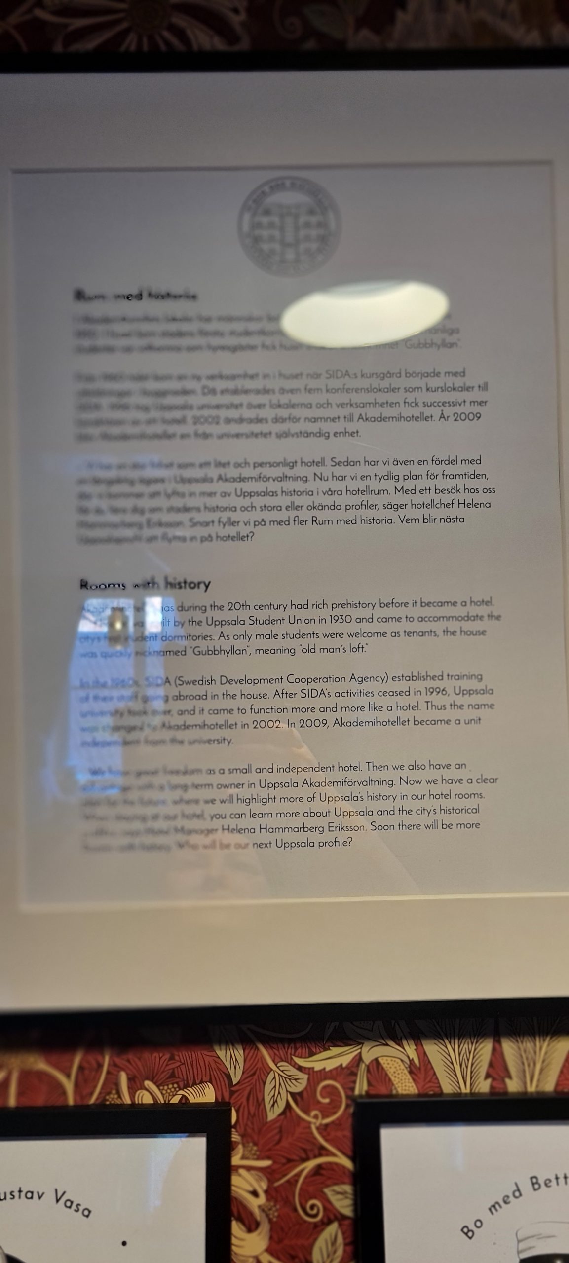 Här kan ni läsa lite mer om historik kring hotellet och historiska Uppsala profiler.